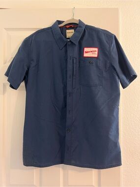 Simms Short-Sleeve Casual Button-Down Shirt in Navy with Logo Patch